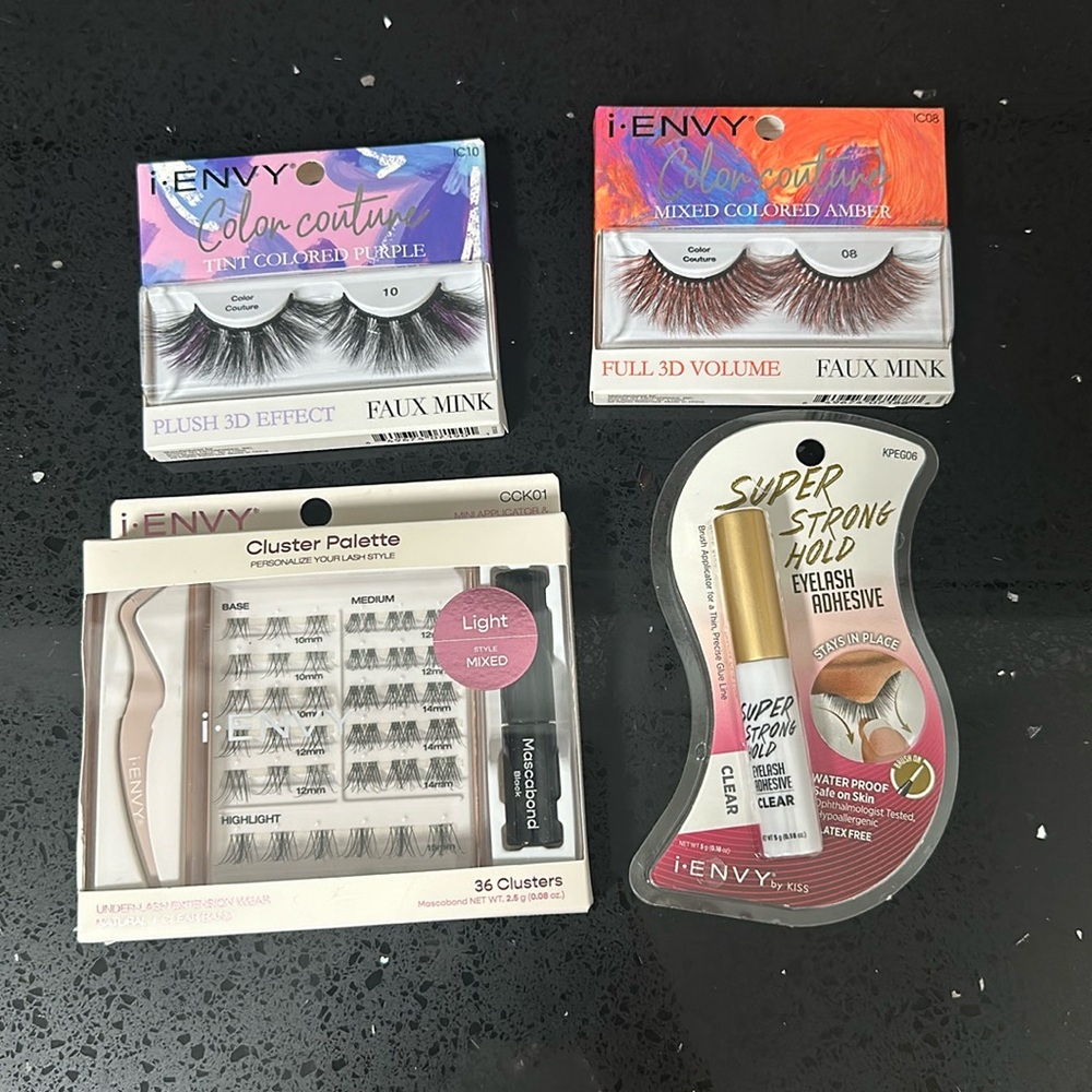 NEW iENVY cluster palette, 2 sets Faux mink lashes purple/amber & lash adhesive